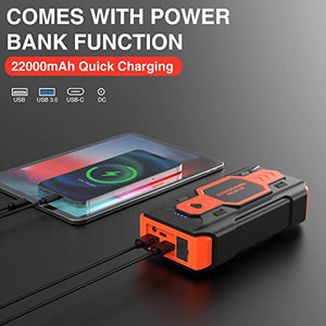 NEXPOW Battery Jump Starter 2500A 22000mAh Car Jump Starter (up to 8.0L Gas/8L Diesel Engines) 12V Car Battery Booster Pack with USB Quick Charge 3.0 and 4 LED Modes Red Blue Warning