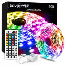 Load image into Gallery viewer, DAYBETTER Led Lights 30ft, Led Strip Lights with Remote and Power Supply Flexible, RGB Color Changing Led Lights for Bedroom Kitchen Home Party
