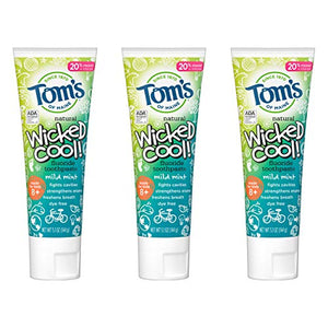 Tom's of Maine ADA Approved Wicked Cool! Fluoride Kid's Toothpaste, Natural Toothpaste, Dye Free, No Artificial Preservatives, Mild Mint, 5.1 oz. 3-Pack