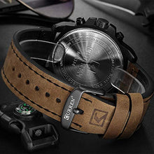 Load image into Gallery viewer, Mens Leather Strap Watches Chronograph Classic Black Casual Dress Stainless Steel Case Waterproof Date Analog Quartz Multifunction Military Watch (Brown)
