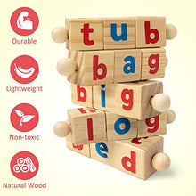 Load image into Gallery viewer, Coogam Wooden Reading Blocks Short Vowel Rods Spelling Games, Flash Cards Turning Rotating Letter Puzzle for Kids, Sight Words Montessori Spinning Alphabet Learning Toy for Preschool Boys Girls
