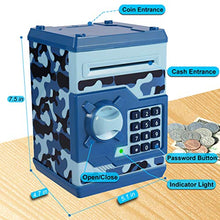 Load image into Gallery viewer, TOPBRY Piggy Bank for Kids ,Electronic Password Piggy Bank Kids Safe Bank Mini ATM Piggy Bank Toy for 3-14 Year Old Boys and Girls (Camouflage Blue)

