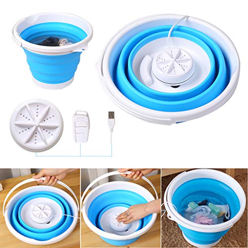 Mini Washing Machine, Formemory Portable Folding Bucket Turbo Ultrasonic Washing Machine Personal Travel Washing Machine with Remote Control for Lazy Magic Laundry Machine（Blue）