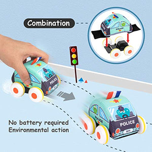UNIH Pull-Back Vehicle Baby Toys of Soft Plush Car Set with Play Mat (Storage Bag), for Toddlers Aged 1 2 3 Year Old Gift