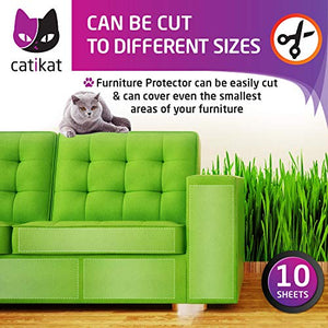 Catikat XL Furniture Protectors from Cats 10 Pack - Safe Couch Protector from Cats - Larger 17" x 12" Cat Scratch Deterrent Training Tape Sheets - Transparent Cat Anti Scratching Protection Guards