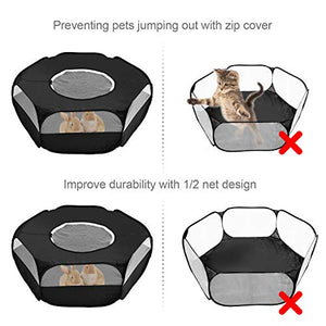RUCKO Small Pet Playpen, Upgraded Small Animal Playpen with Zip Cover Durable 1/2 Net & 1/2 Cloth Cage for Hedgehogs, Chinchillas, Bunny, Hamster, Cat, etc