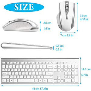 Wireless Keyboard and Mouse Combo,2.4G Wireless Combo,Full Size Slim Thin Wireless Keyboard with Palm Rest and Comfortable Mouse (White&Silver)
