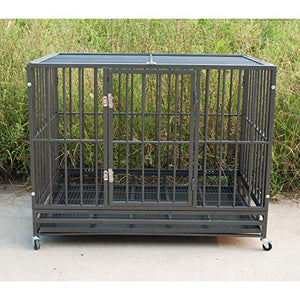Polar Aurora Pet Dog Cage Heavy Duty Strong Metal Crate Kennel Playpen w/Lockable 4 Wheels&Tray (42, Grey)