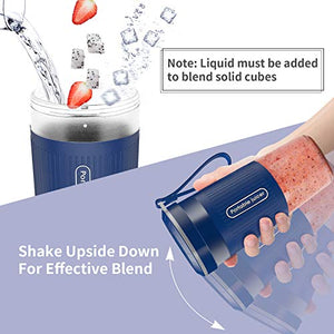 KLOUDI Portable Blender, Cordless Personal Blender Juicer, Mini Mixer, Waterproof Smoothie Blender With USB Rechargeable, BPA Free Tritan 300ml, Home, Office, Sports, Travel, Outdoors Blue
