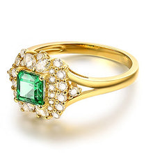 Load image into Gallery viewer, Beyond jewelry Genuine Emerald Diamond Ring 14K Yellow Gold Statement Rings for Women

