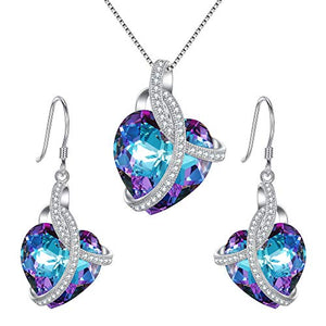 EleQueen 925 Sterling Silver CZ Courageous Heart Inspired Pendant Necklace Hook Earrings Set Vitrail Light Made with Crystals
