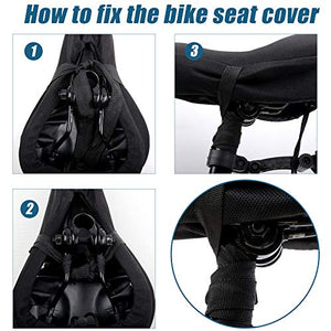 Mountain Bike Seat Cushion Cover Extra Soft Gel Bicycle Seat Cover, Soft Silicone Padded Bike Saddle Cover, Anti-Slip Bicycle Seat Cushion Spinning with Waterpoof&Dust Resistant Cover Outdoor Cycling