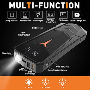 Car Jump Starter, SUNPOW 2000A Peak 20000mAh Lithium Jump Starter Pack(Up to All Gas and 8.5L Diesel),12V Battery Booster for Cars, Trucks, SUV, Portable Power Pack with LCD Screen & LED Light