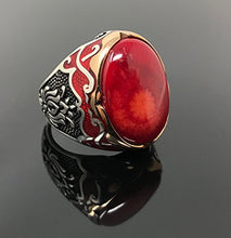 Load image into Gallery viewer, KAR 925K Sterling Silver Red Coral Men&#39;s Ring Red Enamelled Special Edition K65E (9)
