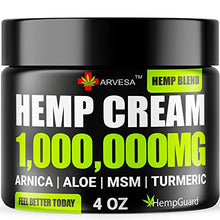 Load image into Gallery viewer, Natural Hemp Cream - 1,000,000 - Made in USA - Relieves Inflammation Muscle, Muscle, Joint, Back, Knee- High Strength Hemp Oil Extract with MSM - Arnica - Turmeric - 4 fl. Oz
