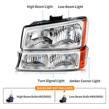 Load image into Gallery viewer, DWVO Headlights Assembly Compatible with 2003 2004 2005 2006 Chevy Silverado Avalanche 1500 2500 3500 (Chrome Housing Amber Reflector)
