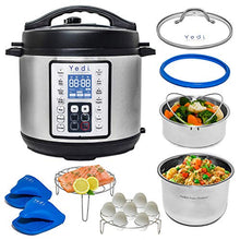 Load image into Gallery viewer, Yedi 9-in-1 Total Package Instant Programmable Pressure Cooker, 6 Quart, Deluxe Accessory kit, Recipes, Pressure Cook, Slow Cook, Rice Cooker, Yogurt Maker, Egg Cook, Sauté, Steamer, Stainless Steel
