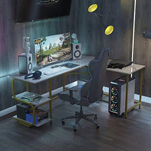 Load image into Gallery viewer, Teraves Reversible L Shaped Desk with Shelves Round Corner Computer Desk Gaming Table Workstation for Home Office
