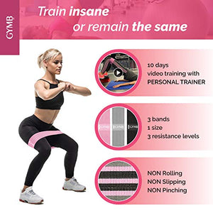 Booty 3 Resistance Bands for Legs and Butt Set, Exercise Bands Fitness Bands - Video Workout, Resistance Loops Hip Thigh Glute Bands Non Slip Fabric, Elastic Strength Squat Band Beginner-Professional