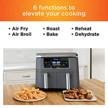 Load image into Gallery viewer, Ninja DZ201 Foodi 8 Quart 6-in-1 DualZone 2-Basket Air Fryer with 2 Independent Frying Baskets, Match Cook &amp; Smart Finish to Roast, Broil, Dehydrate &amp; More for Quick, Easy Meals, Grey
