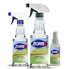 Load image into Gallery viewer, ZORBX Unscented Multipurpose Odor Eliminator Value Pack - Used in Hospitals &amp; Healthcare Facilities | Advanced Trusted Formula | Perfect Bundle to Get Rid of Unpleasant Odors (2 Oz + 16 Oz + 32 Oz)
