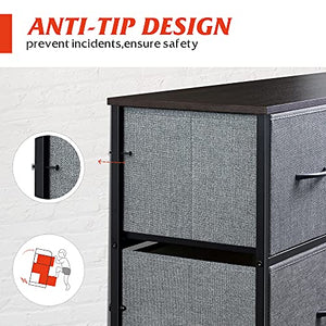 WLIVE 9-Drawer Dresser, Fabric Storage Tower for Bedroom, Hallway, Nursery, Closets, Tall Chest Organizer Unit with Textured Print Fabric Bins, Steel Frame, Wood Top, Easy Pull Handle, Charcoal Gray