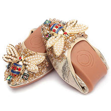 Load image into Gallery viewer, Stylein Womens Foldable Rhinestone Flats Ballet Bling Slip On Loafers Gold
