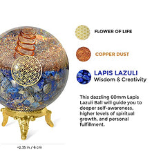Load image into Gallery viewer, Orgonite Crystal Lapis Lazuli Ball with Holder – Third Eye Chakra Crystal with Flower of Life Enhances Decision Making and Promotes Friendship, Honesty, Compassion and Integrity
