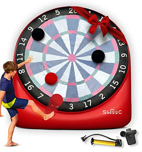 SWOOC Games - Giant Kick Darts (Over 6ft Tall) with Over 15 Games Included - Giant Inflatable Outdoor Dartboard with Soccer Balls, Air Pump & Score Card - Jumbo Foot Darts Game with Big Target (Red)
