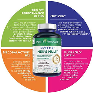 Men's High Performance Multi by Purity Products - Elite Men's Multivitamin + Patented Prelox Sexual Health Blend - Supports Healthy Testosterone, Prostate, Erectile Quality & Circulation* - 90 Tablets