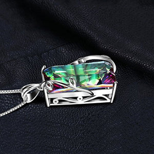 JewelryPalace Huge Gemstones Birthstone Necklace 16ct Natural Rainbow Quartz Statement Necklace For Women 925 Sterling Silver Pendant Necklace 18 Inches Box Chain