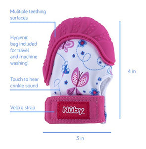 Nuby  Soothing Teething Mitten with Hygienic Travel Bag, Pink, 1 Count