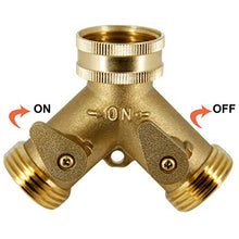 Load image into Gallery viewer, ATDAWN 2 Way Brass Hose Splitter, 3/4&quot; Brass Hose Connectors, Y Connector Garden Hose Adapter
