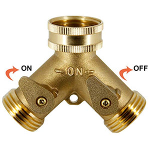 ATDAWN 2 Way Brass Hose Splitter, 3/4" Brass Hose Connectors, Y Connector Garden Hose Adapter