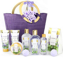 Load image into Gallery viewer, Spa Luxetique Spa Gift Baskets for Women, Lavender Bath Gift Basket, Bath Gifts for Women, Luxury 10 Pcs Home Bath Set Includes Bath Bombs, Body Lotion, Bubble Bath. Best Gift Set for Women or Men.
