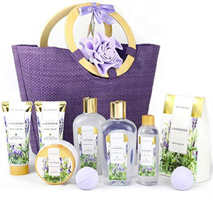 Spa Luxetique Spa Gift Baskets for Women, Lavender Bath Gift Basket, Bath Gifts for Women, Luxury 10 Pcs Home Bath Set Includes Bath Bombs, Body Lotion, Bubble Bath. Best Gift Set for Women or Men.