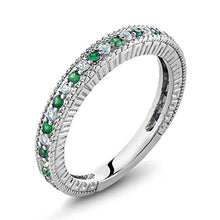 Load image into Gallery viewer, Gem Stone King 925 Sterling Silver Green Simulated Emerald and White Created Sapphire Anniversary Wedding Band Ring For Women (0.48 Cttw, Available 5,6,7,8,9) (Size 7)
