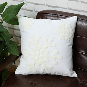 Elife 18x18 Soft Canvas Christmas Winter Snowflake Style Cotton Linen Embroidery Throw Pillows Covers w/ Invisible Zipper for Bed Sofa Cushion Pillowcases for Kids Bedding (1 Pair, White)