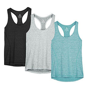 icyzone Workout Tank Tops for Women - Racerback Athletic Yoga Tops, Running Exercise Gym Shirts(Pack of 3)(S, Black/Granite/Green)