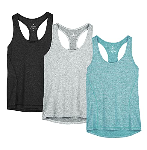 icyzone Workout Tank Tops for Women - Racerback Athletic Yoga Tops, Running Exercise Gym Shirts(Pack of 3)(S, Black/Granite/Green)