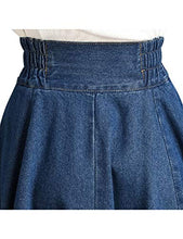 Load image into Gallery viewer, Tanming Women's Casual Vintage Elastic Waist Flared Pleated Midi Denim Jean Skirt (Large, Blue)
