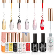 Load image into Gallery viewer, Beetles Gel Polish Nail Art Gel Liner Kit with 15ml Gel Base and Top Coat-6 Popular Black White Red Colors Gel Art Paint For Nails Thin Nail Art Brushes Gel Pens Soak OffGold Silver Glitters
