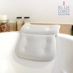 Blue Coast Collection–Bath Pillow for Tub with Konjac Sponge–Large Size for Bathtub, Hot Tub, Jacuzzi, and Home Spa–Non-slip Luxury Support for Head, Neck, Back and Shoulders, 6 Strong Suction Cups
