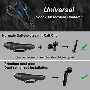 Comfortable Bike Seat Men Woman, Mountain Bicycle Saddle Padded Gel Comfort Road Exercise Bikes Cushion Waterproof Shock Absorbing Pain Relief Breathable - grey