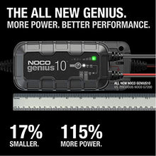 Load image into Gallery viewer, NOCO GENIUS10, 10-Amp Fully-Automatic Smart Charger, 6V and 12V Portable Battery Charger, Battery Maintainer, Trickle Charger, and Battery Desulfator with Temperature Compensation
