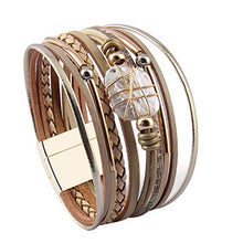 Load image into Gallery viewer, GelConnie Baroque Pearl Leather Cuff Bracelet Multi Strand Wrap Bracelets Magnetic Bohemian Bracelet for Women, Wife, Sister LPB325-Beige
