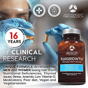 FoliGROWTH Ultimate Hair Nutraceutical – Get Thicker Hair, Reverse Diffuse Thinning Guaranteed - Gluten Free, Vegetarian, 3rd Party Tested - High Potency Biotin, Hair Loss Supplement, Hair and Nails