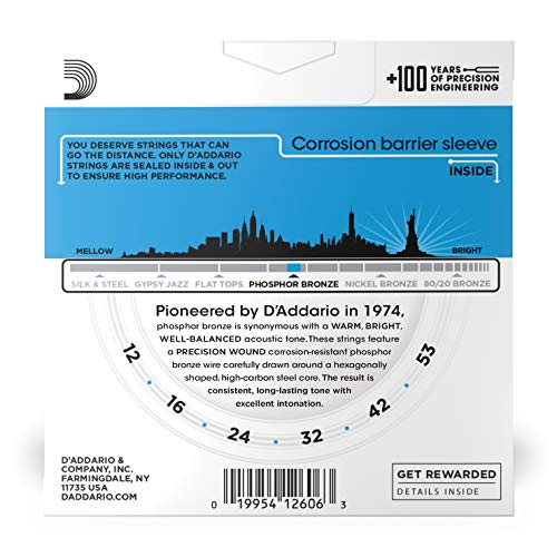 Load image into Gallery viewer, D’Addario EJ16-3D Phosphor Bronze Acoustic Guitar Strings, Light Tension – Corrosion-Resistant Phosphor Bronze, Offers a Warm, Bright and Well-Balanced Acoustic Tone – Pack of 3 Sets