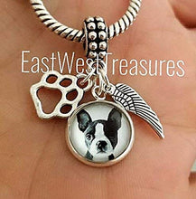 Load image into Gallery viewer, Personalized Boston Terrier Memorial Jewelry gift, Bracelet Necklace Chain with Picture Photo Paw print Angel wing Charm
