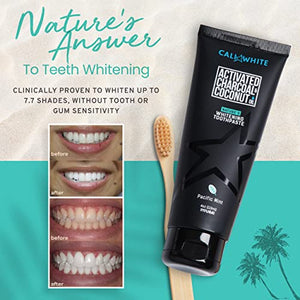 Cali White Activated Charcoal & Organic Coconut Oil Teeth Whitening Toothpaste, Made in USA, Natural Teeth Whitener, Vegan, Fluoride-Free, Sulfate-Free, Organic, Black Tooth Paste, Pacific Mint (4oz)